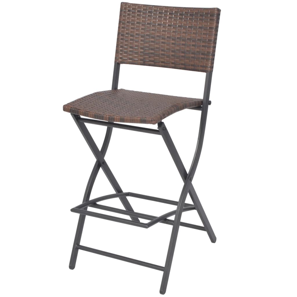 vidaXL Mesa y sillas de jardín plegables 3 pzs acero poli ratán marrón