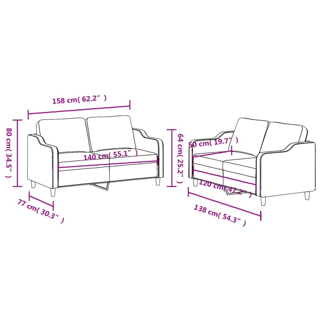 vidaXL Juego de sofás con cojines 2 piezas tela gris claro