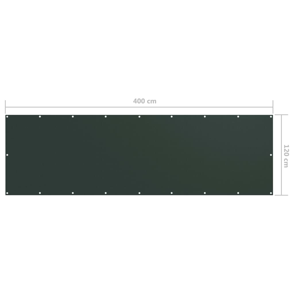 vidaXL Toldo para balcón tela oxford verde oscuro 120x400 cm