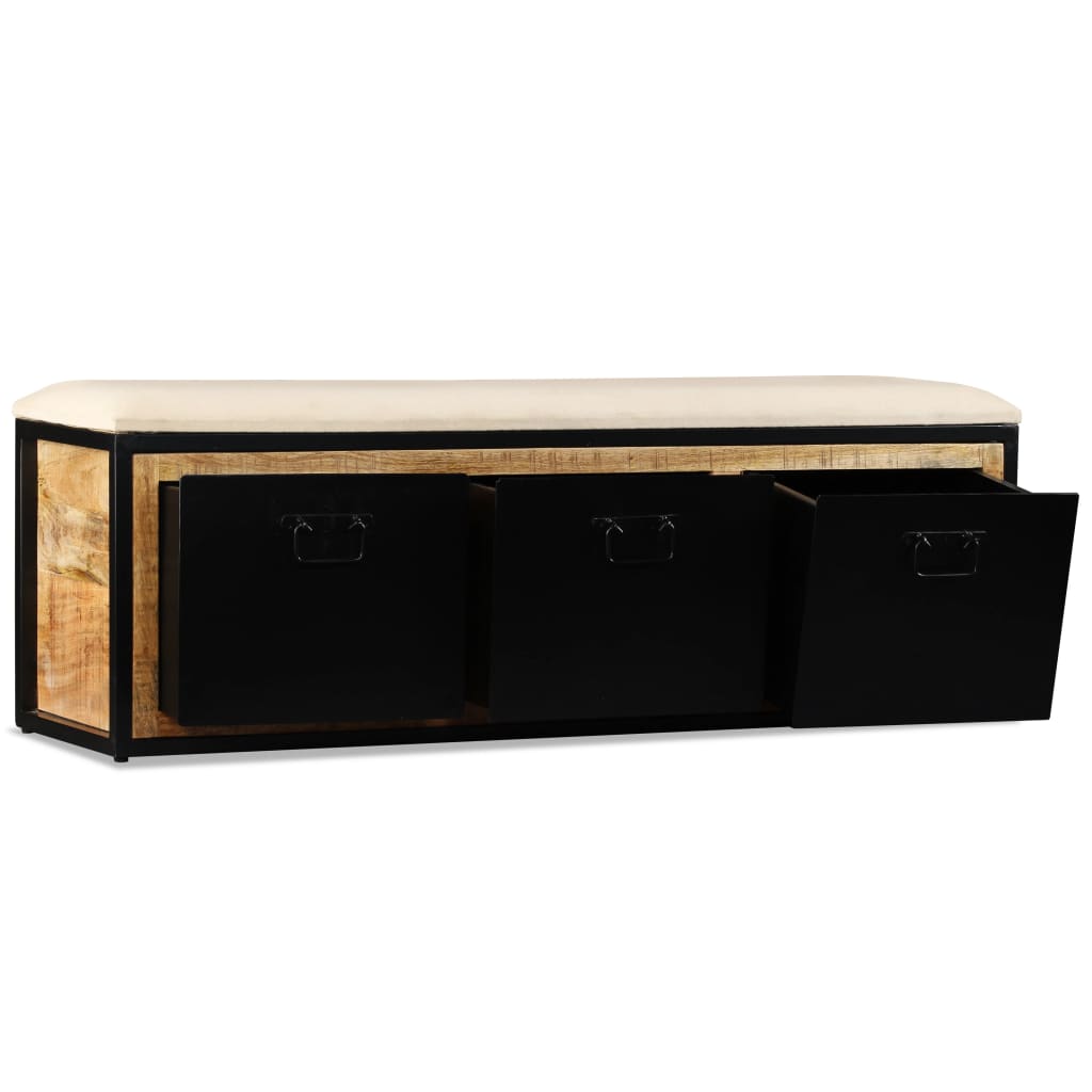 vidaXL Banco almacenaje con 3 cajones madera maciza mango 120x30x40 cm