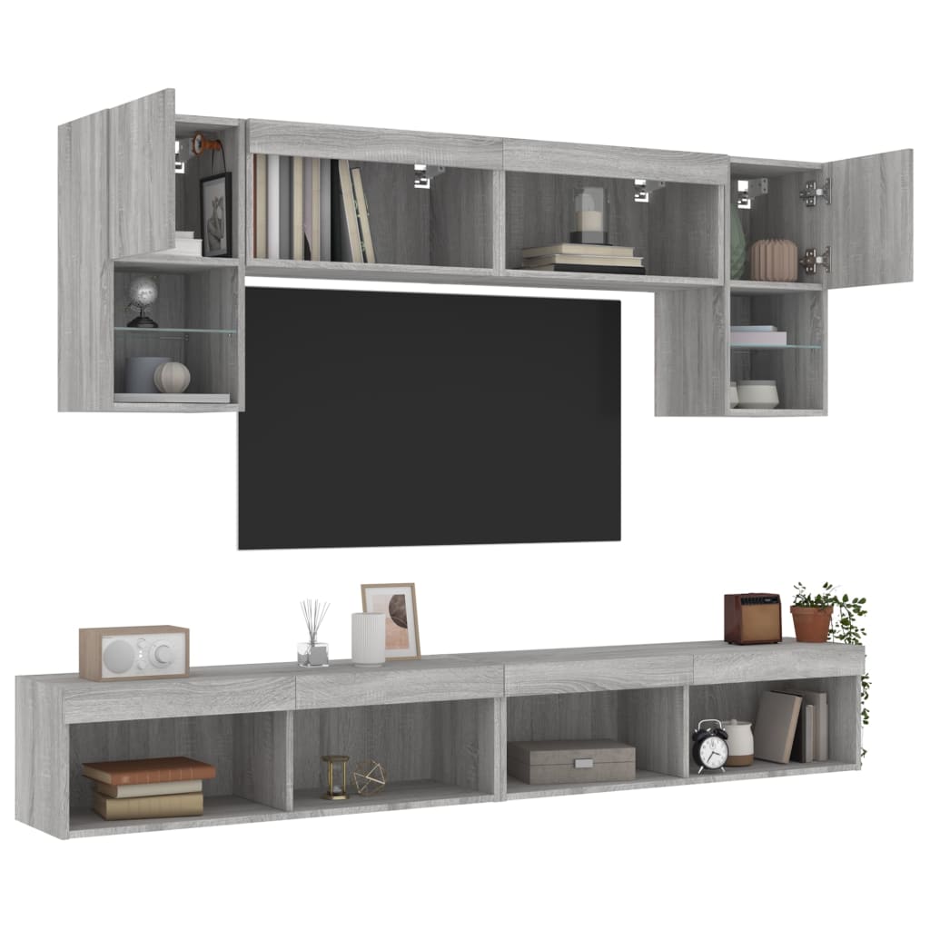 vidaXL Muebles TV pared con LED 6 pzas madera ingeniería gris Sonoma