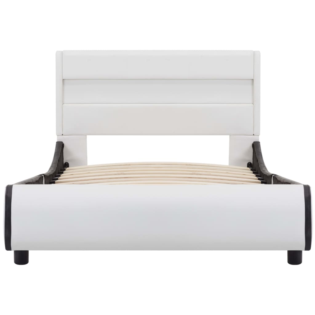 vidaXL Estructura de cama con LED de cuero sintético blanco 100x200 cm