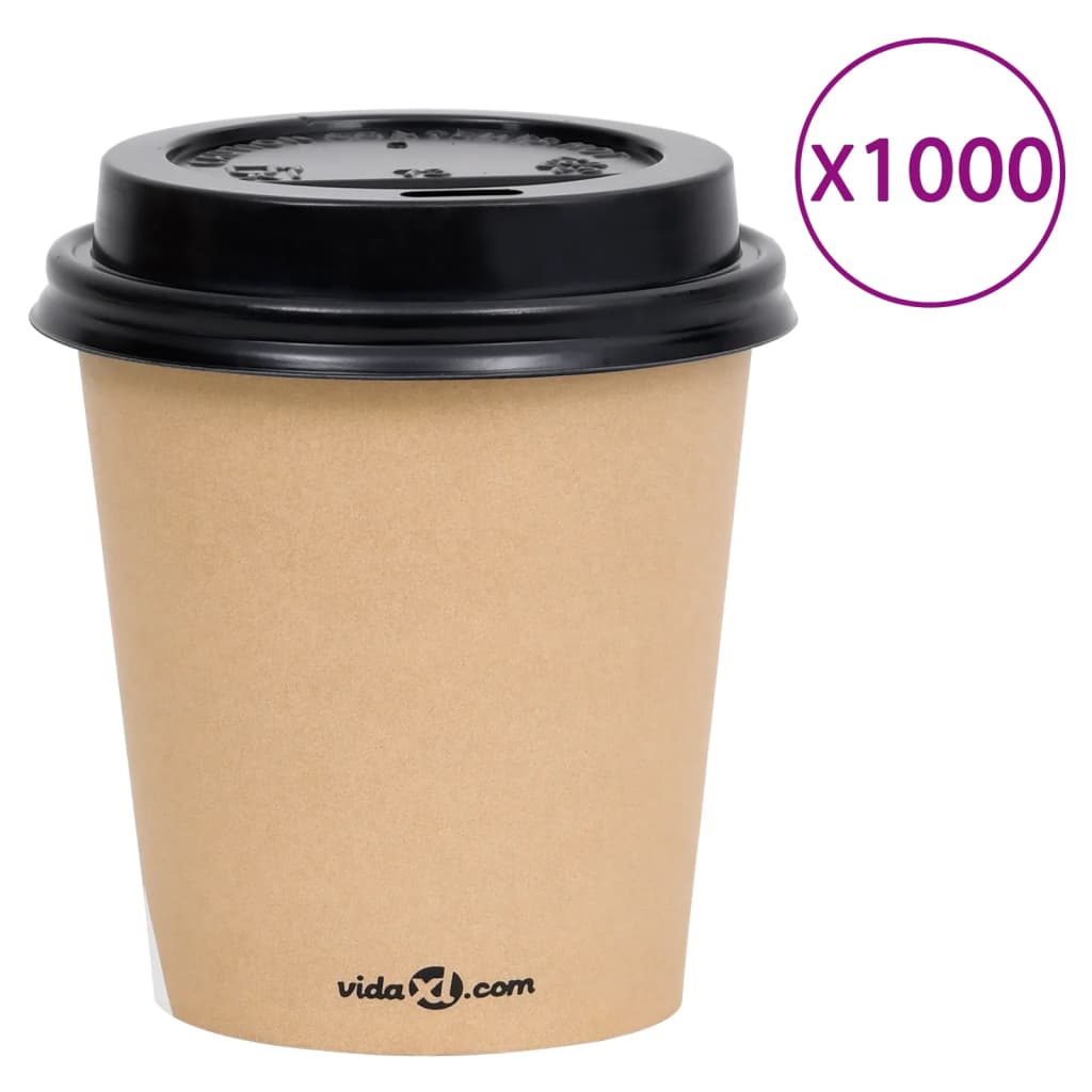 vidaXL Vasos de papel de café con tapa 200 ml 1000 uds marrón