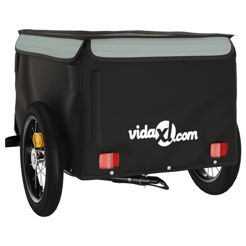 vidaXL Remolque para bicicleta hierro negro y gris 30 kg