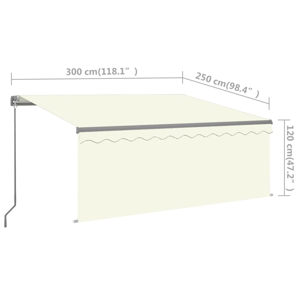 vidaXL Toldo manual retráctil con persiana y LED crema 3x2,5m