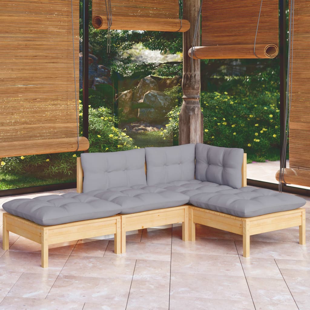 vidaXL Juego de muebles de jardín 4 pzas y cojines madera maciza pino