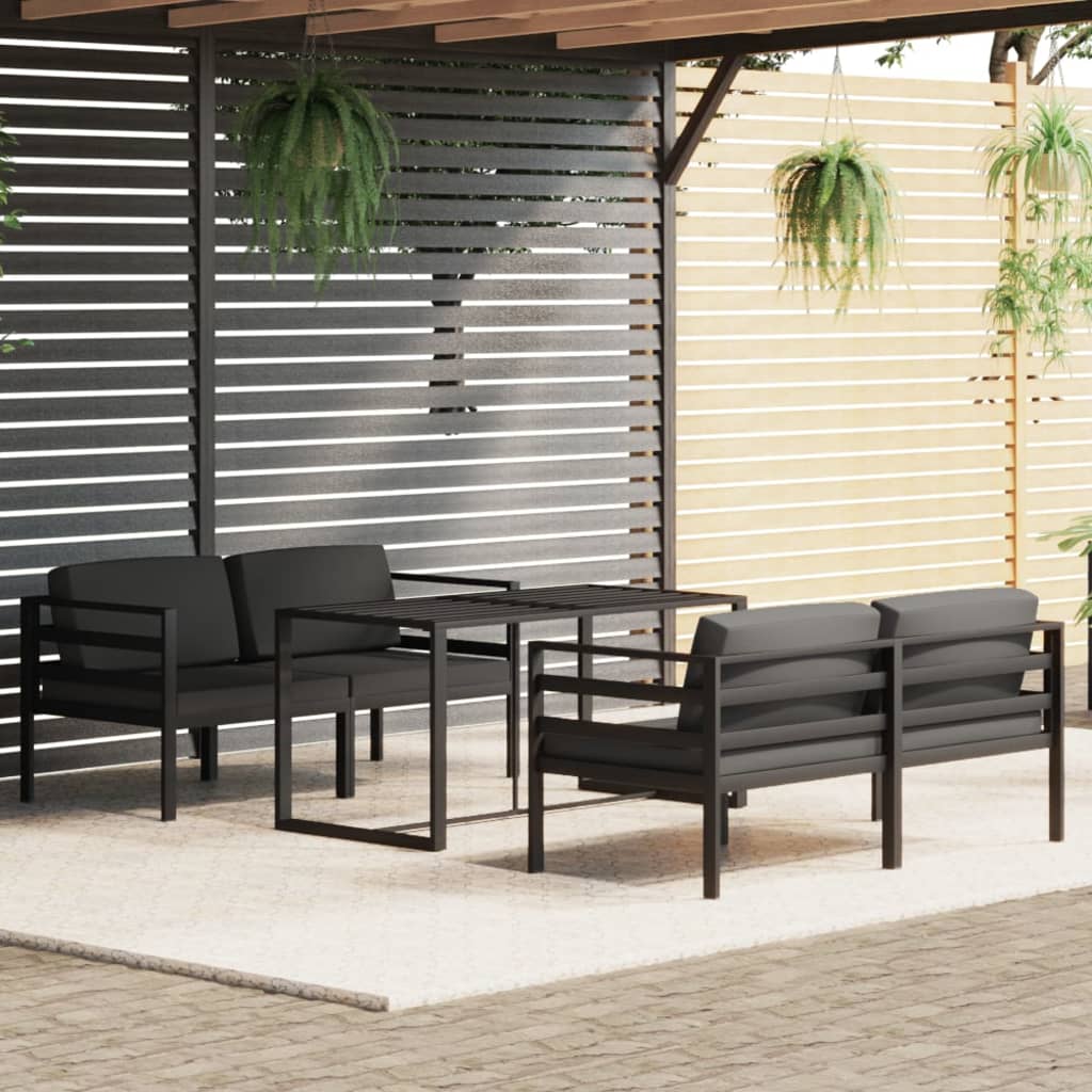vidaXL Set muebles de jardín 5 pzas y cojines aluminio gris antracita