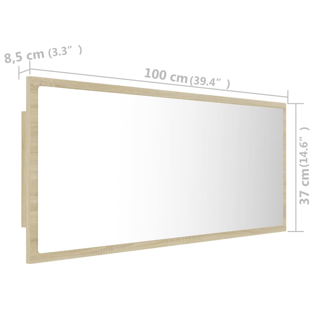 vidaXL Espejo de baño LED acrílico color roble Sonoma 100x8,5x37 cm