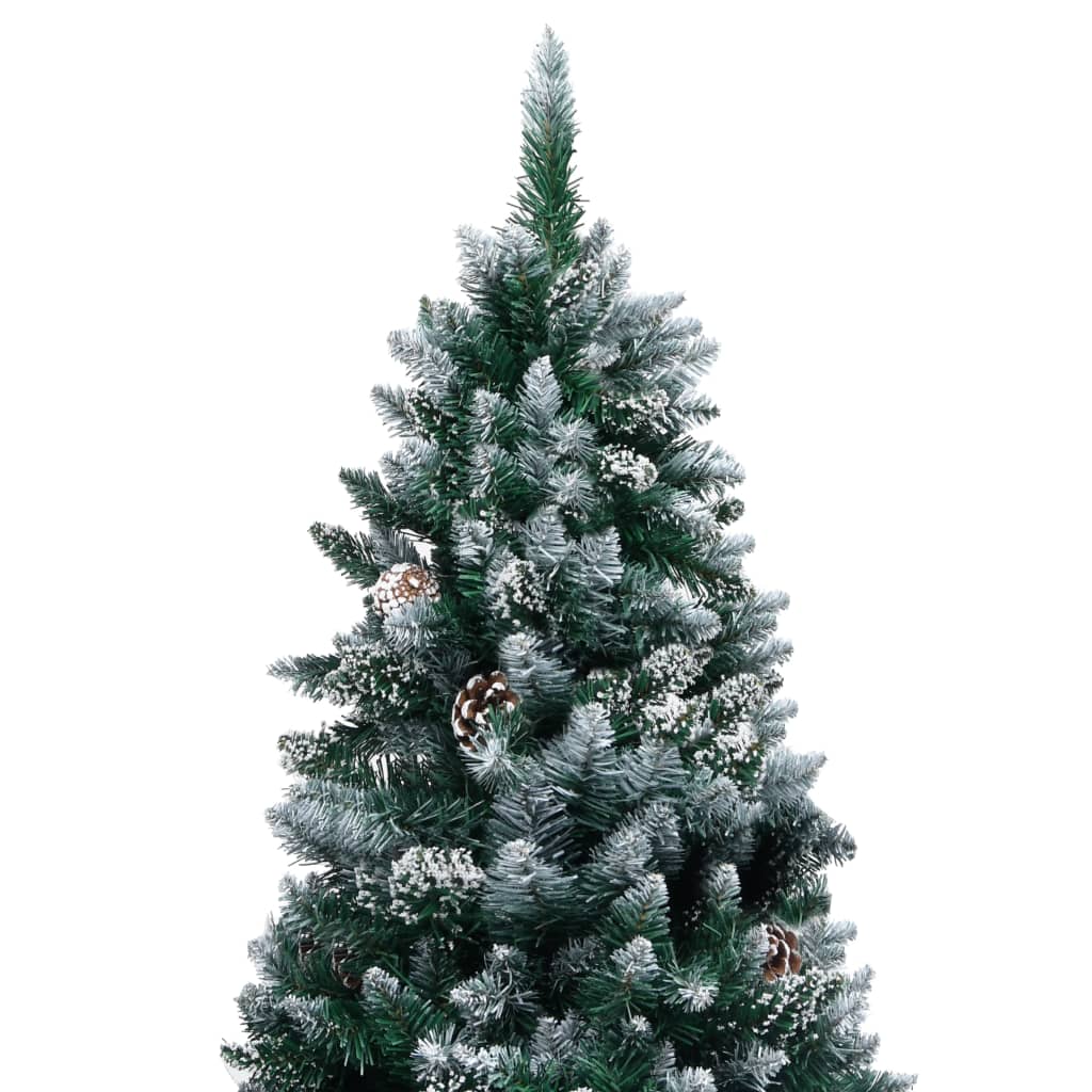 vidaXL Árbol de Navidad helado con luces, bolas y piñas 210 cm