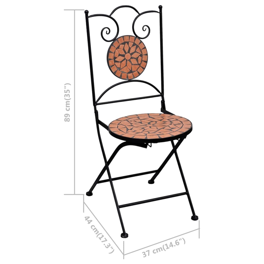 vidaXL Mesa y sillas de bistró 3 piezas con mosaico cerámica terracota