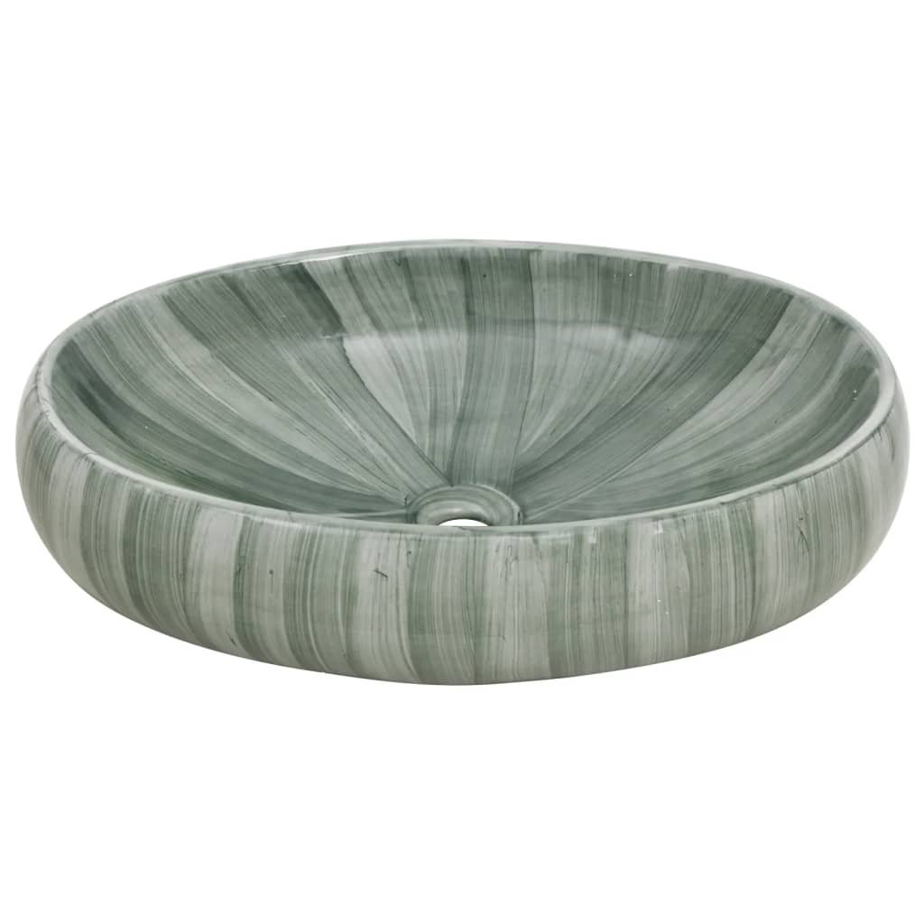 vidaXL Lavabo sobre encimera ovalado cerámica verde 59x40x15 cm