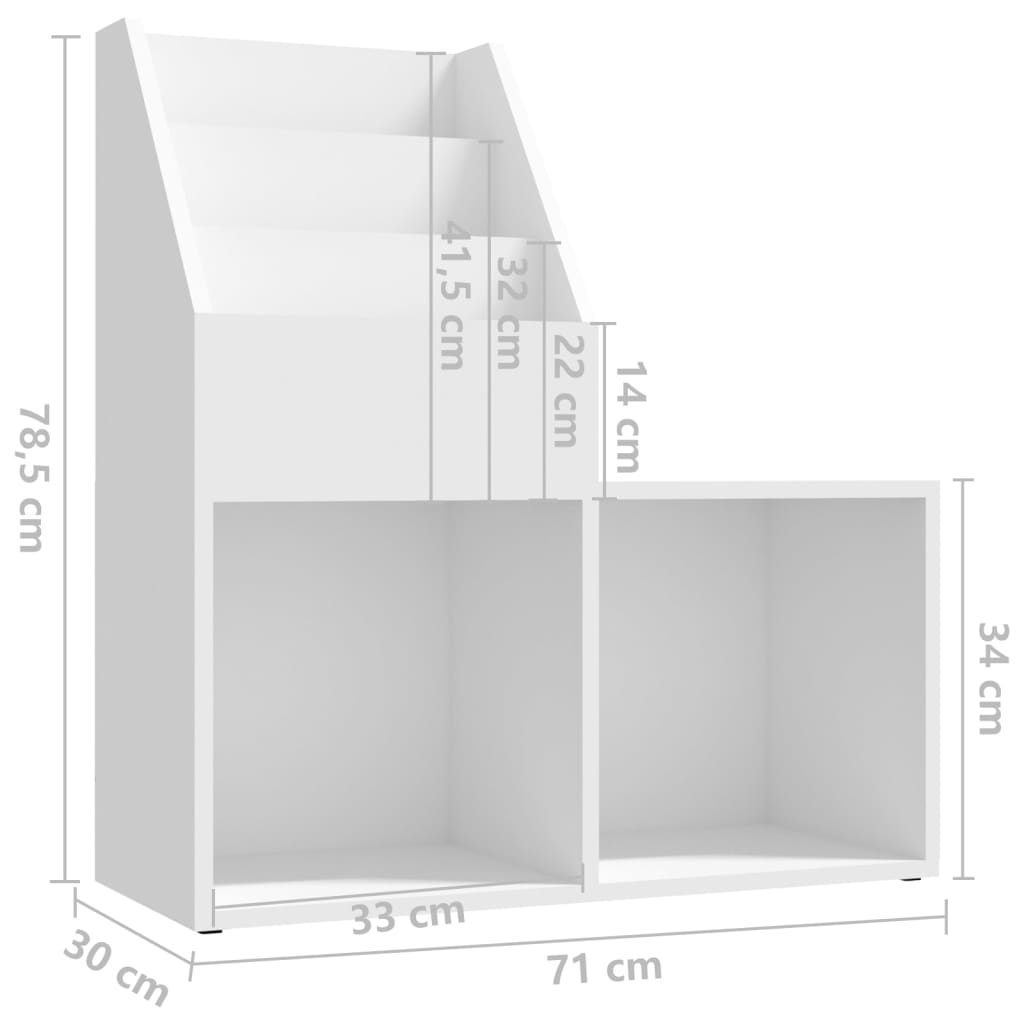 vidaXL Revistero de niños aglomerado blanco 71x30x78,5 cm