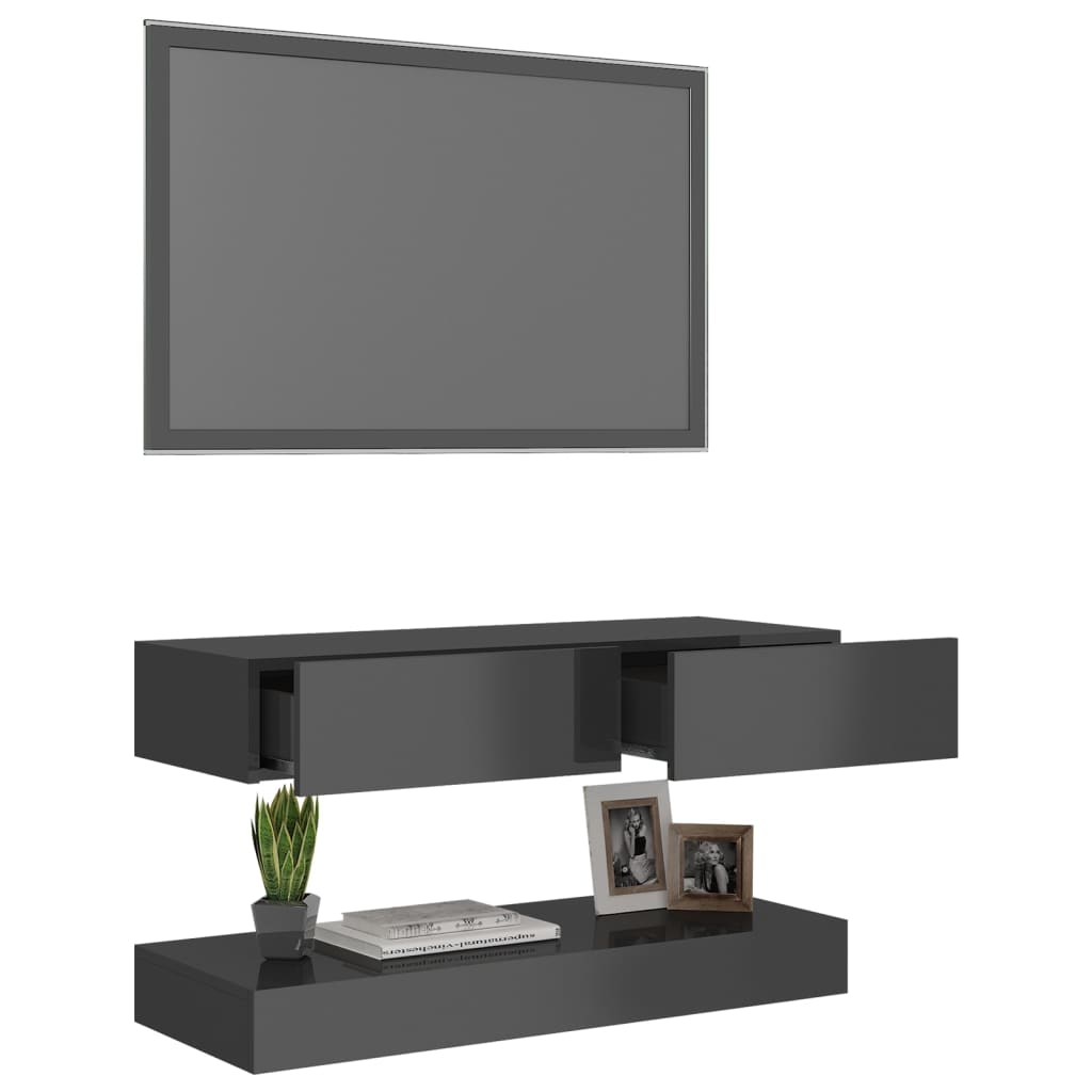 vidaXL Mueble para TV con luces LED gris brillante 90x35 cm