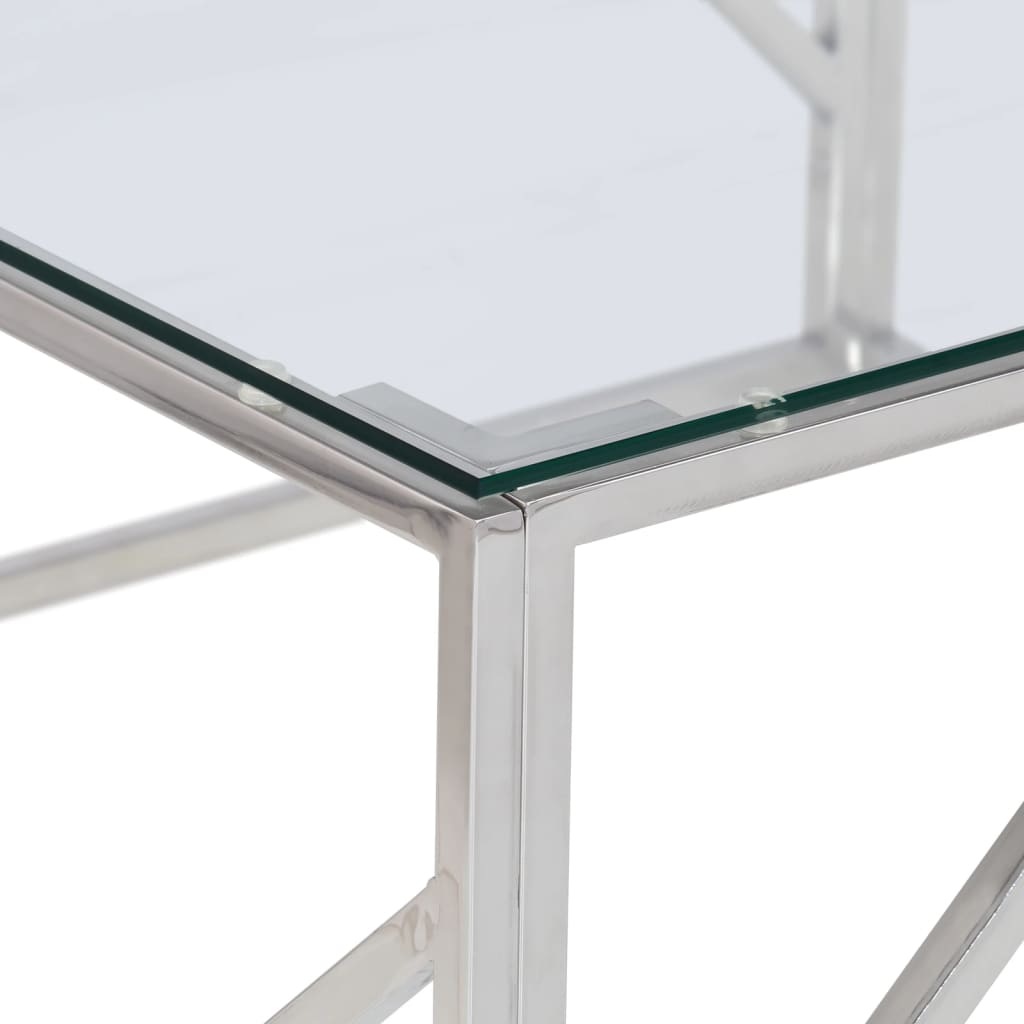 vidaXL Mesa de centro plateada acero inoxidable y vidrio templado