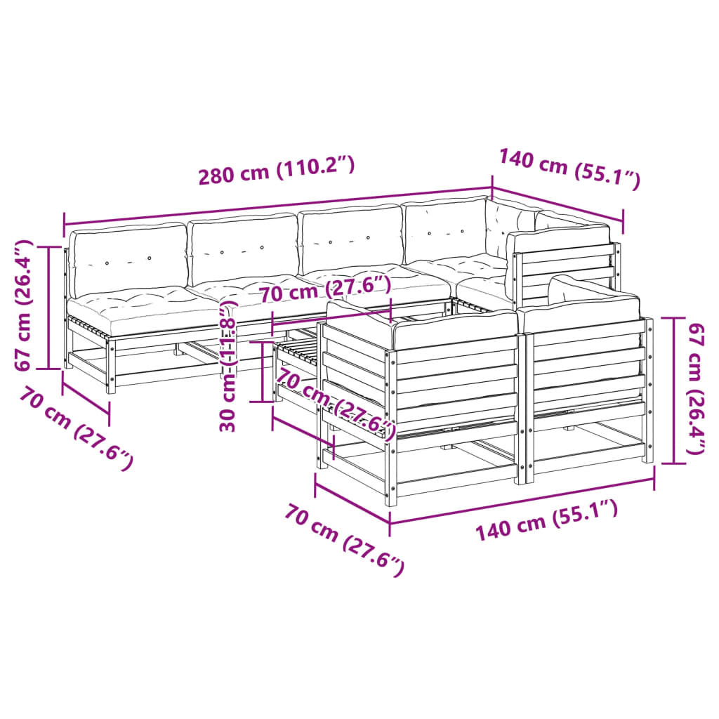 vidaXL Set de sofás jardín 8 pzas con cojines madera pino marrón cera