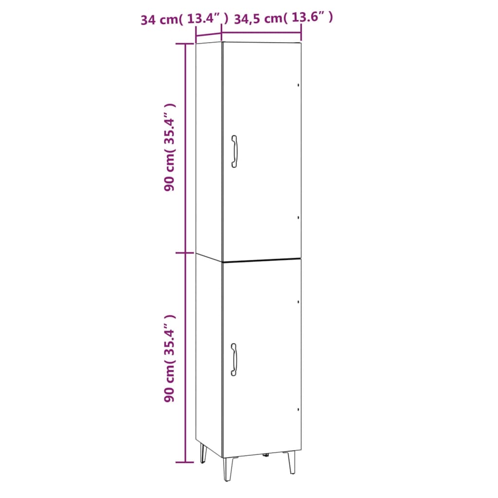 vidaXL Aparador alto madera contrachapada blanco 34,5x34x180 cm