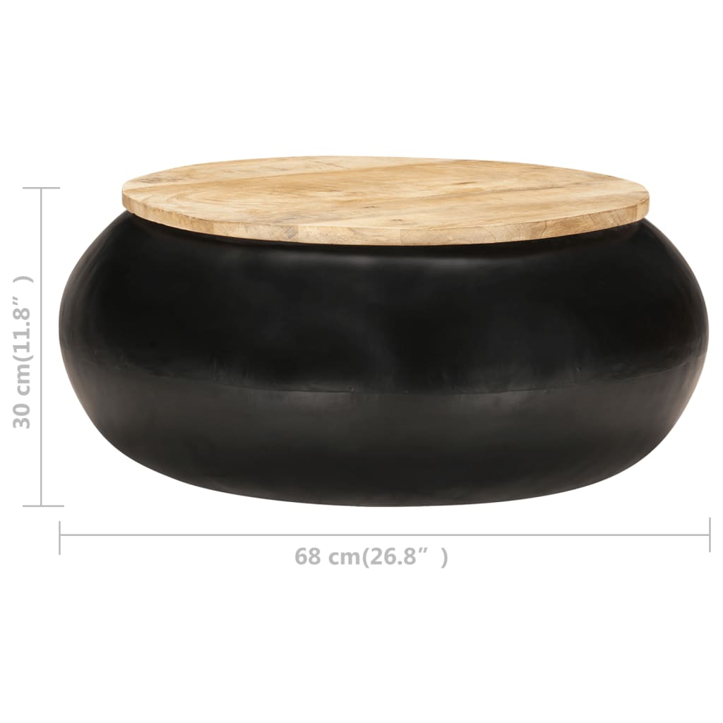 vidaXL Mesa de centro de madera de mango maciza negra 68x68x30 cm