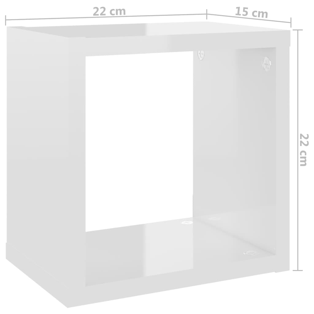 vidaXL Estantes cubo de pared 4 unidades blanco brillo 22x15x22 cm