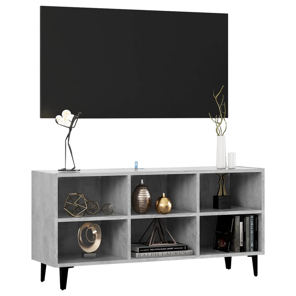 vidaXL Mueble de TV con patas metal gris hormigón 103,5x30x50 cm