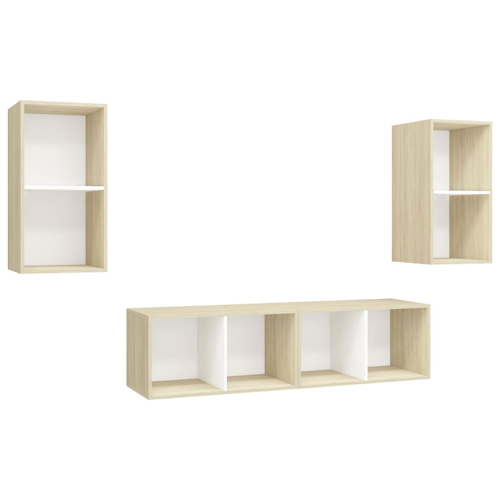 vidaXL Muebles de salón de pared 4 piezas blanco y roble Sonoma