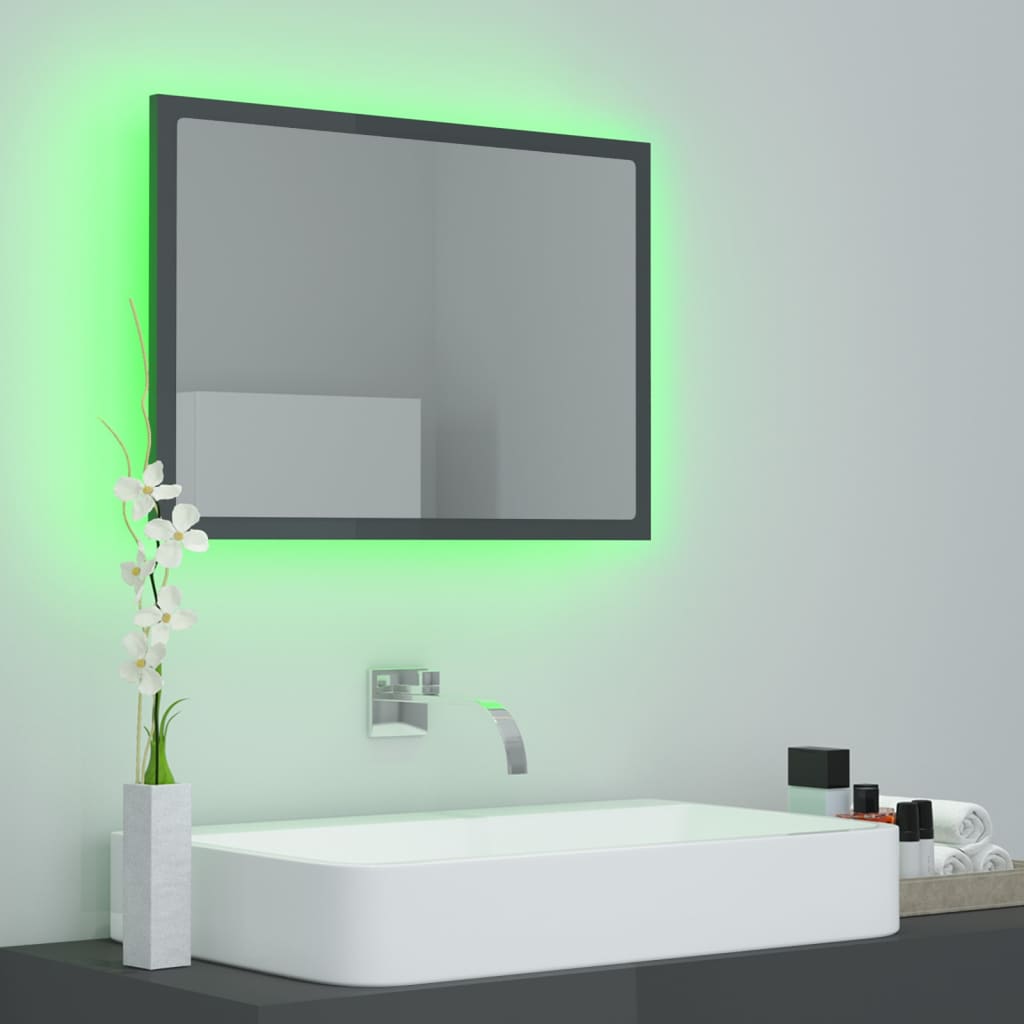 vidaXL Espejo de baño madera contrachapada gris brillo 60x8,5x37 cm