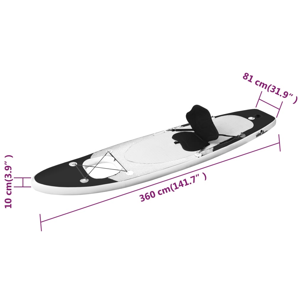 vidaXL Juego de tabla paddle surf inflable negra 360x81x10 cm