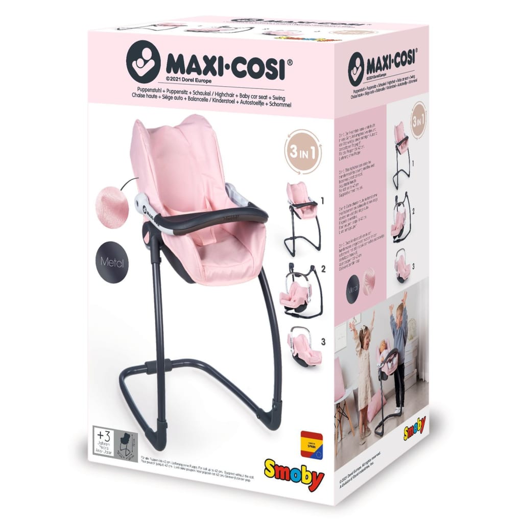 Smoby Asiento Maxicosi y trona para muñecas 3 en 1 rosa claro