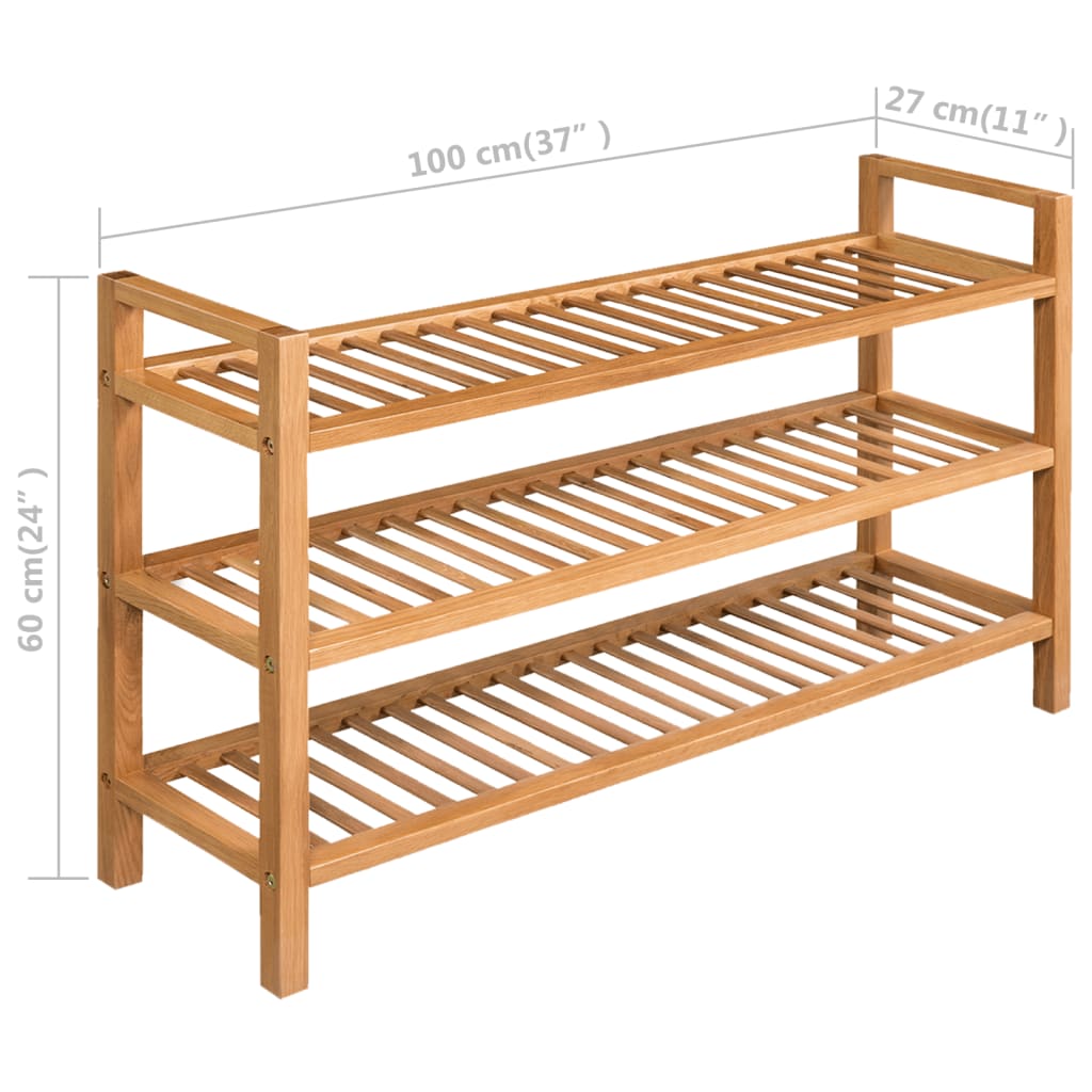 vidaXL Zapatero con 3 estantes madera maciza de roble 100x27x60 cm