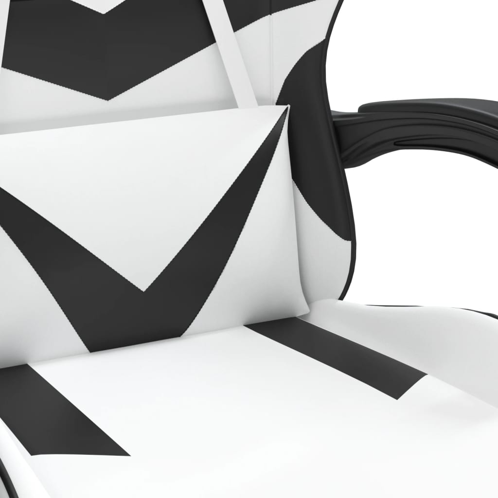 vidaXL Silla gaming giratoria reposapiés cuero sintético blanco negro