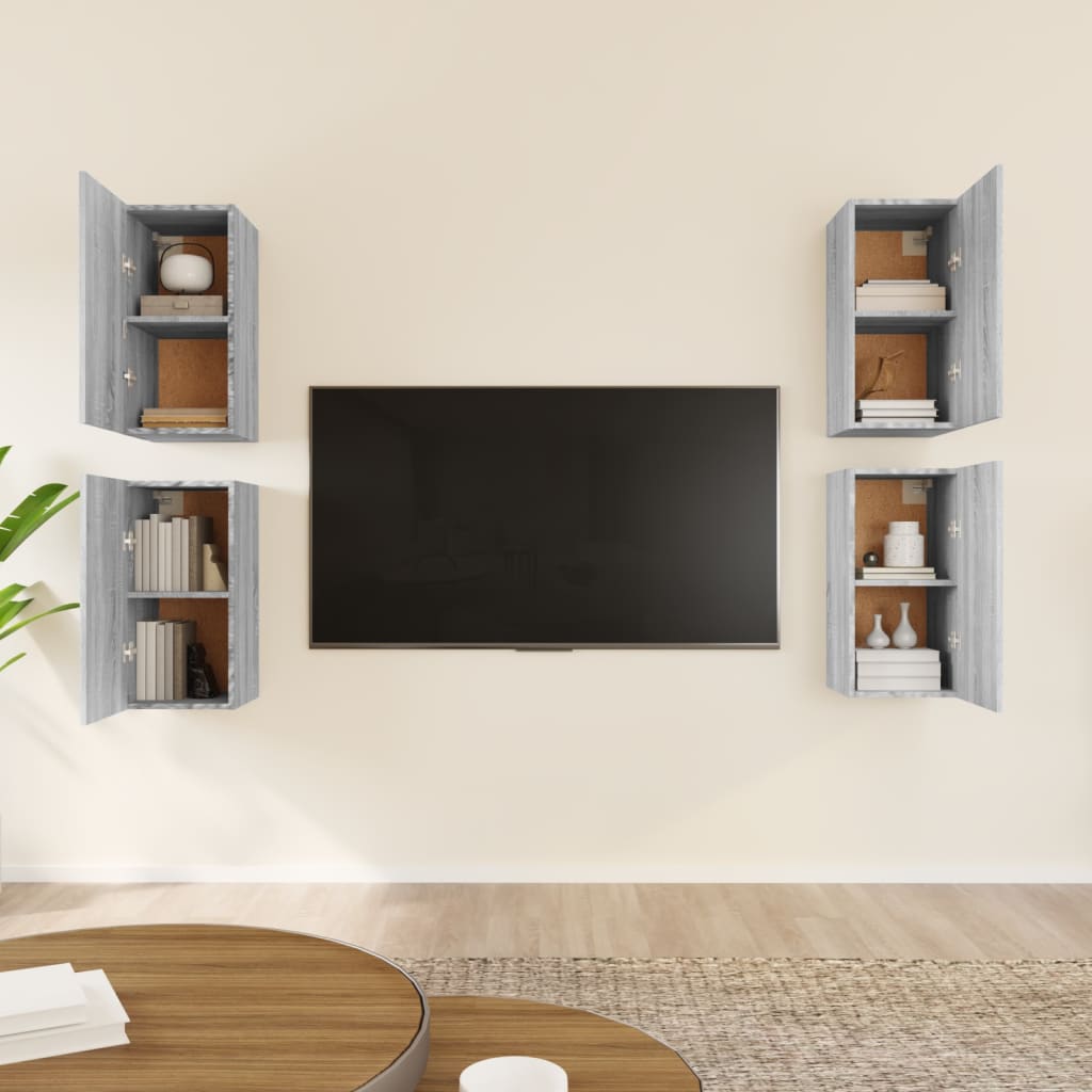 vidaXL Muebles TV 4 uds madera contrachapada gris Sonoma 30,5x30x60 cm