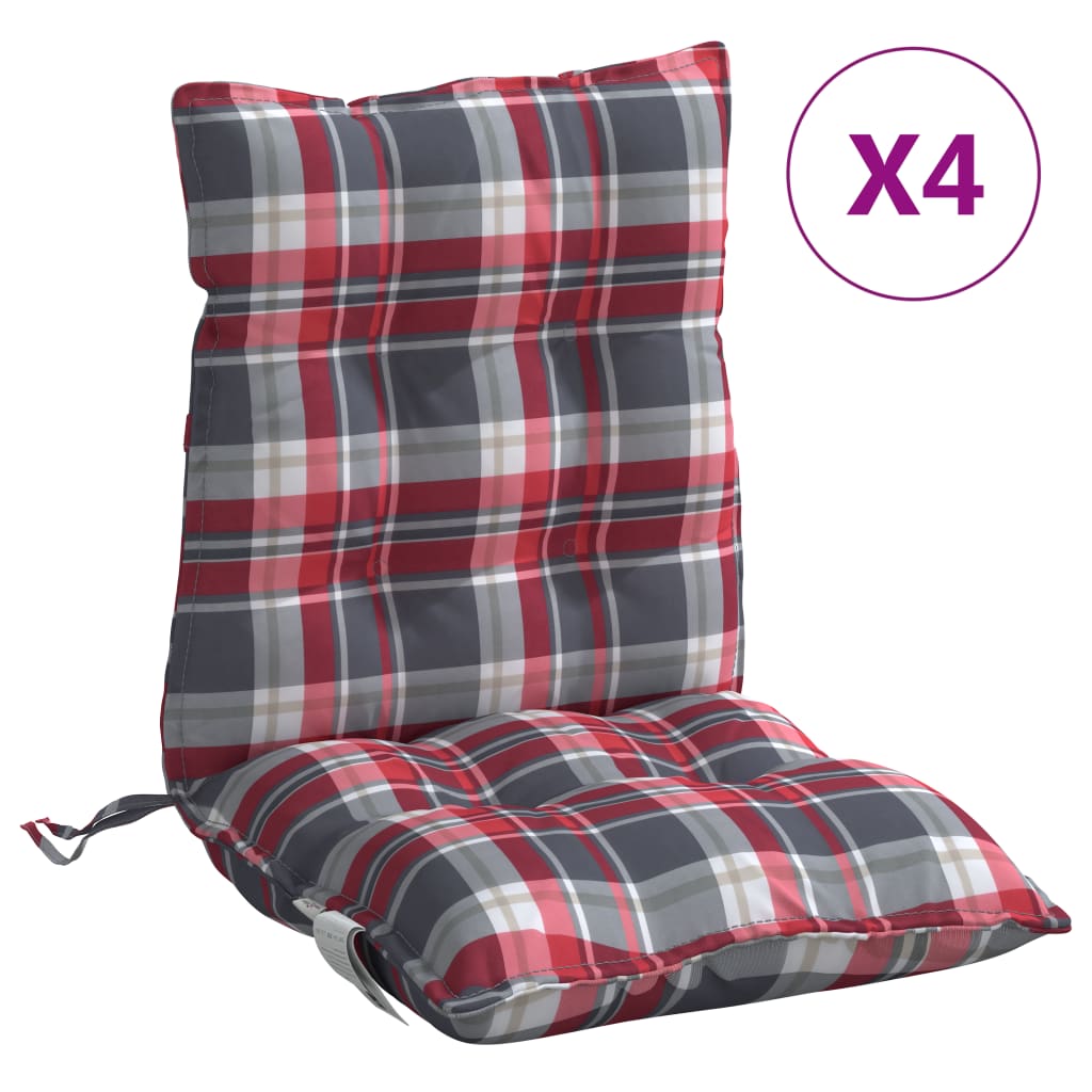 vidaXL Cojines para silla respaldo bajo 4 uds tela Oxford cuadros rojo