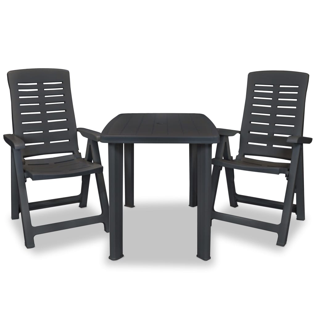 vidaXL Set de mesa y sillas de jardín 3 piezas plástico gris antracita
