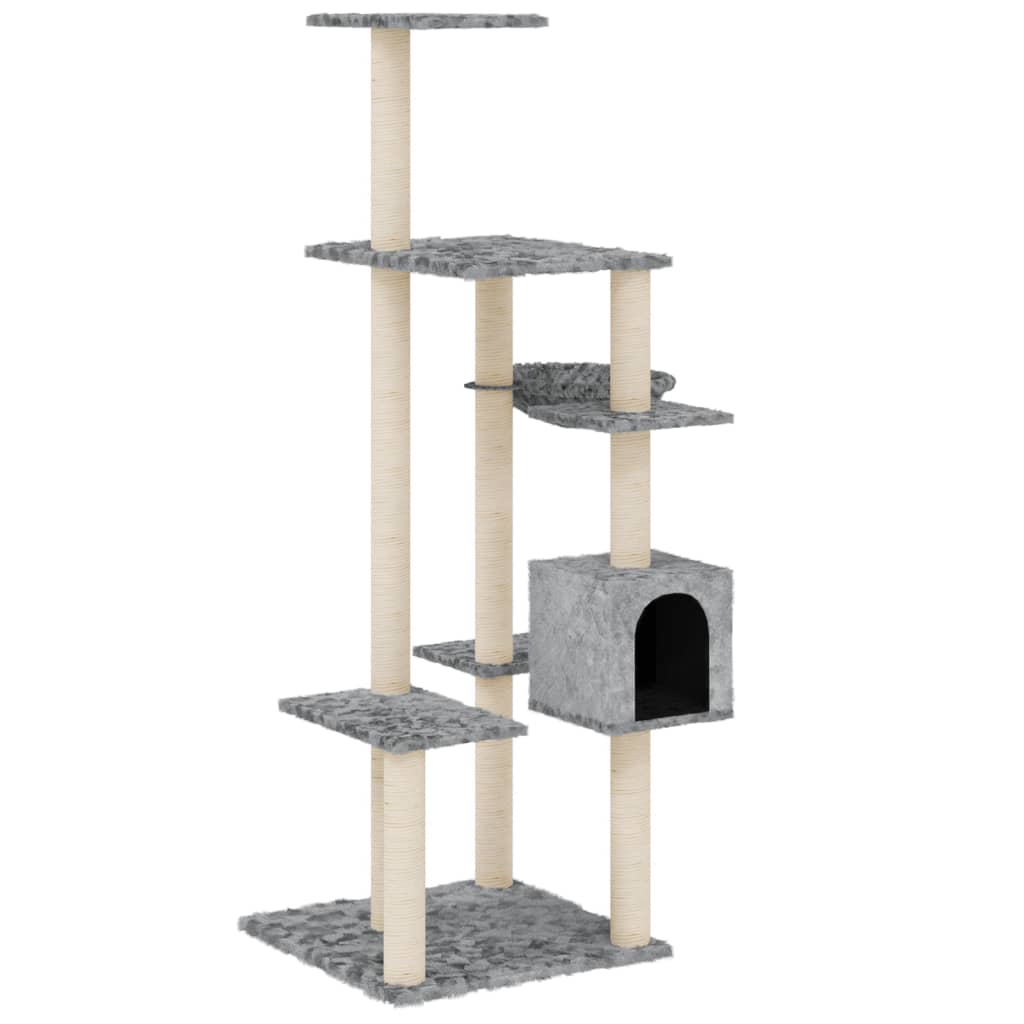 vidaXL Rascador para gatos con postes de sisal gris claro 142 cm