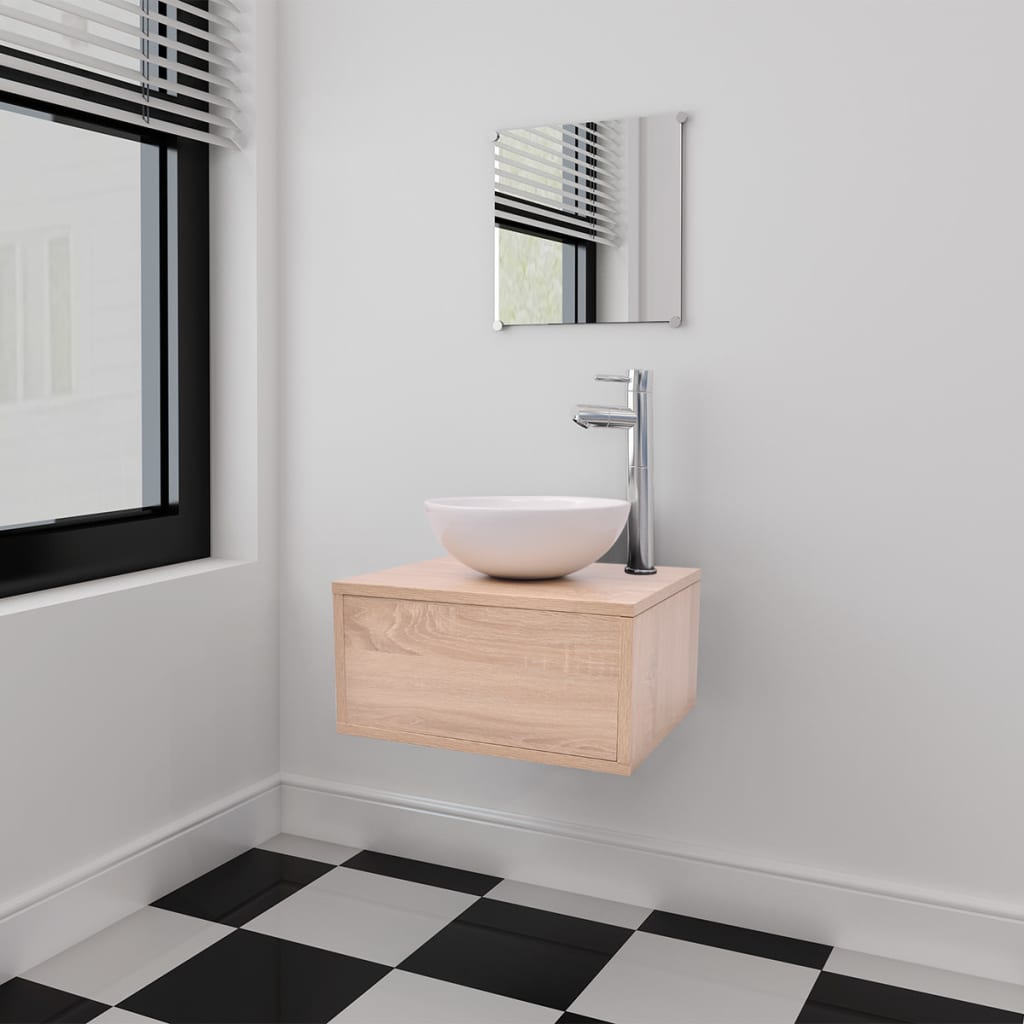 vidaXL Conjunto de muebles de baño con lavabo y grifo 4 piezas beige