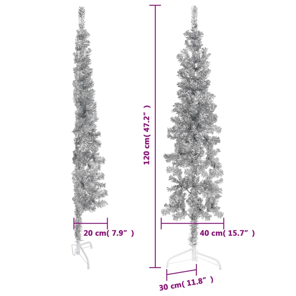 vidaXL Medio árbol de Navidad artificial con soporte plateado 120 cm
