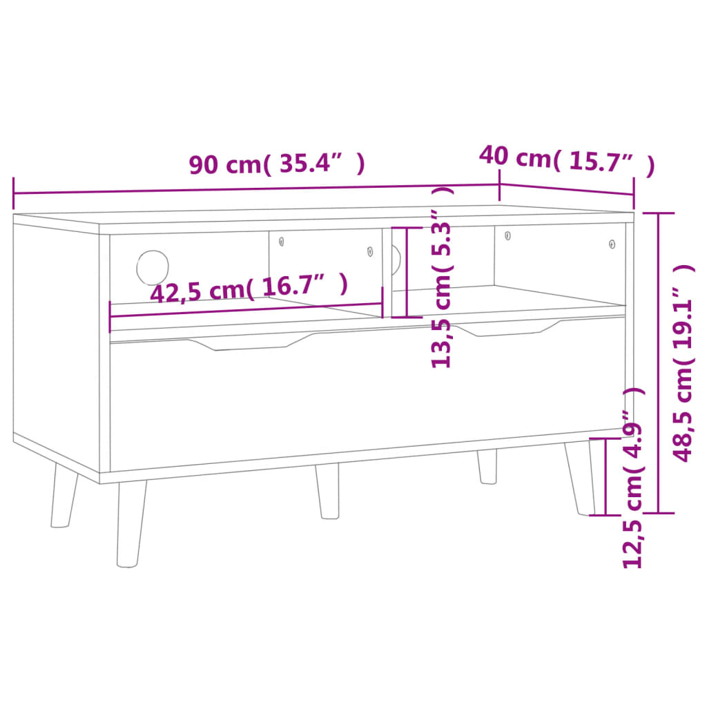 vidaXL Mueble de TV madera de ingeniería negro brillo 90x40x48,5 cm
