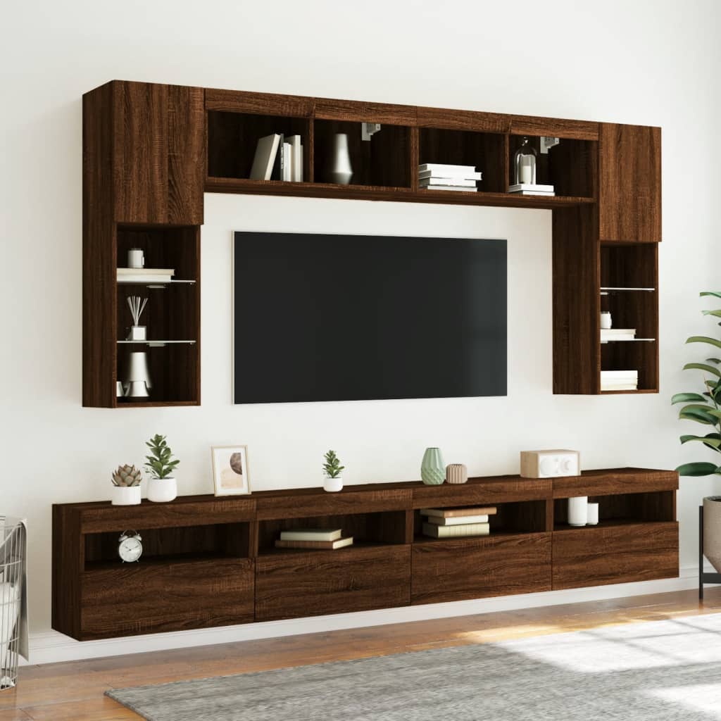 vidaXL Muebles TV de pared luces LED 2 uds roble marrón 60x30x40 cm