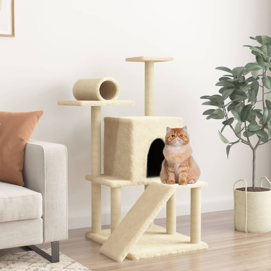 vidaXL Rascador para gatos con postes de sisal color crema 110,5 cm