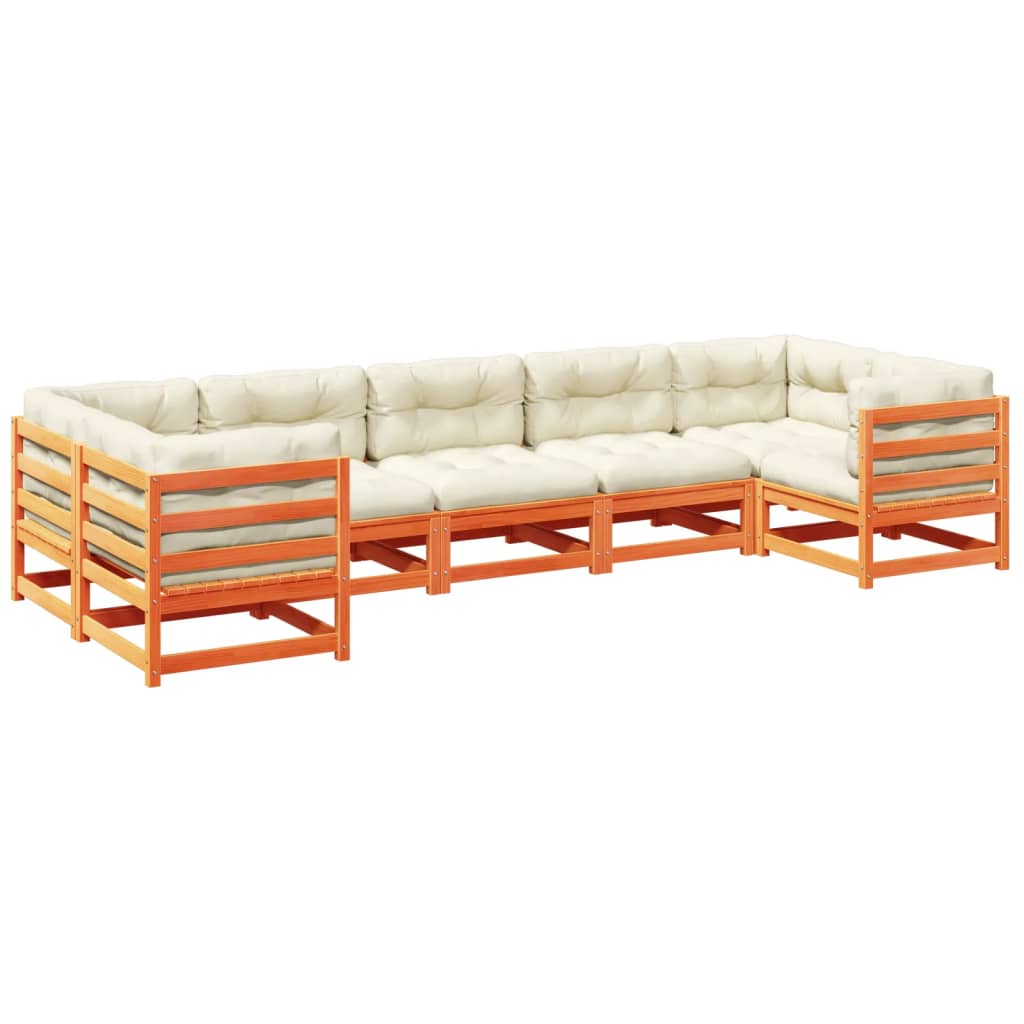 vidaXL Set de sofás jardín 7 pzas con cojines madera pino marrón cera