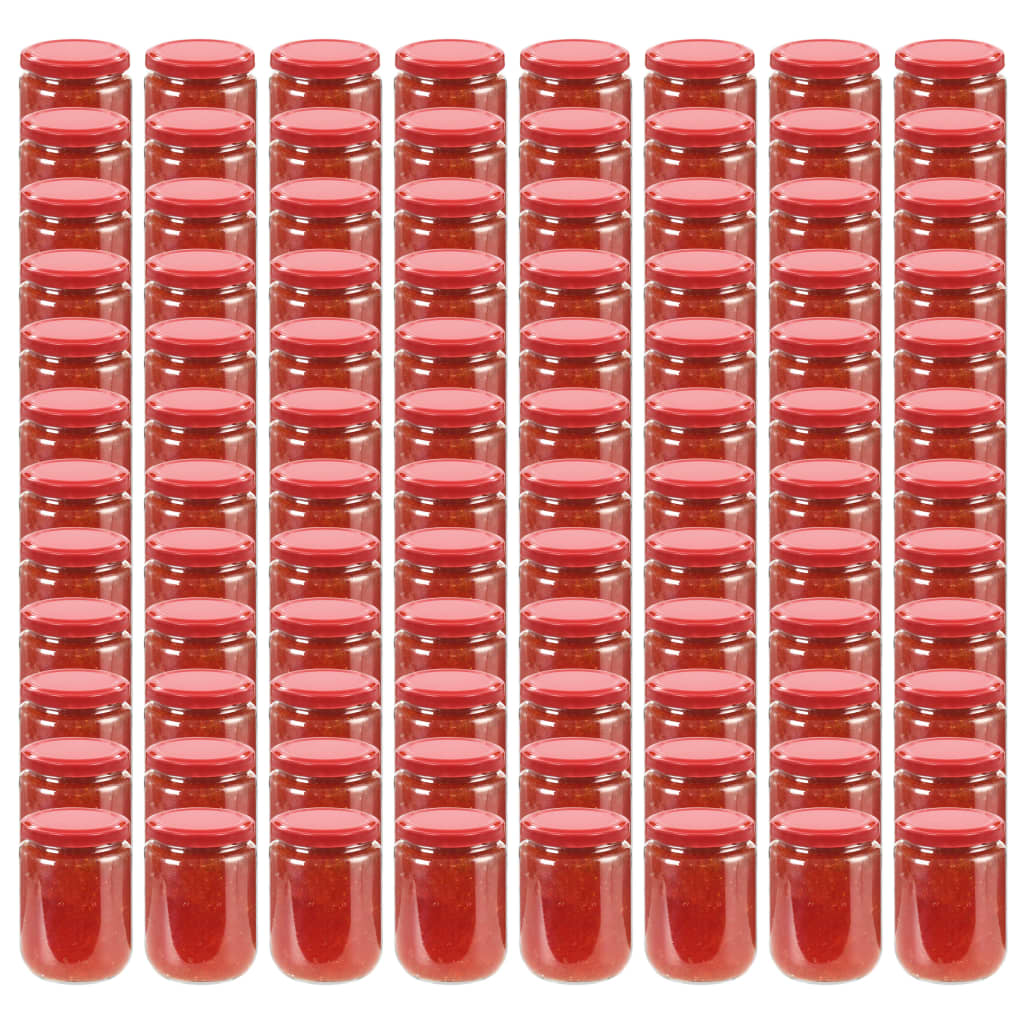 vidaXL Tarros de mermelada de vidrio con tapa roja 96 unidades 230 ml