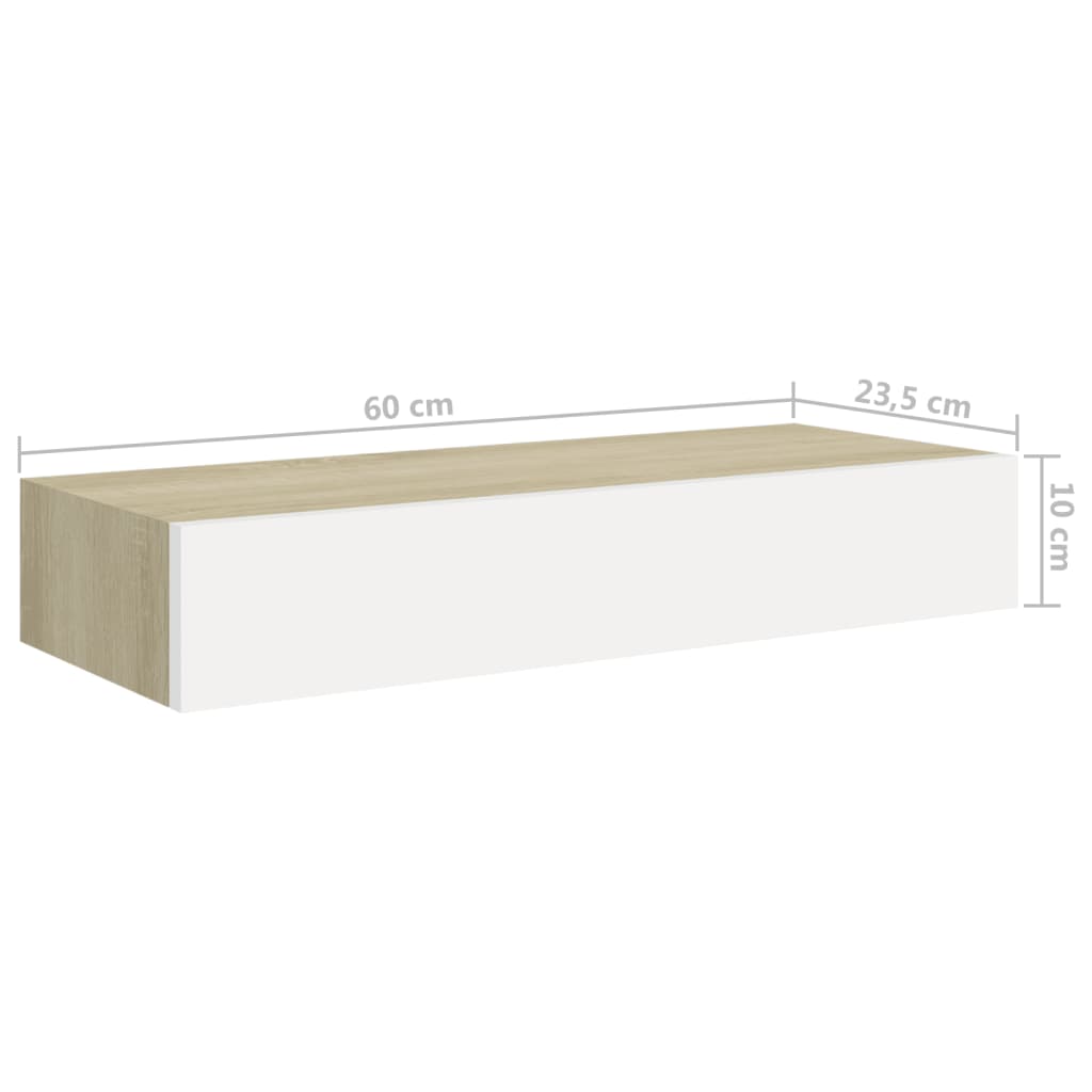 vidaXL Estantes de pared con cajón 2 uds MDF roble/blanco 60x23,5x10cm