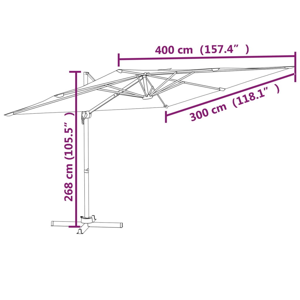 vidaXL Sombrilla colgante con poste de aluminio terracota 400x300 cm