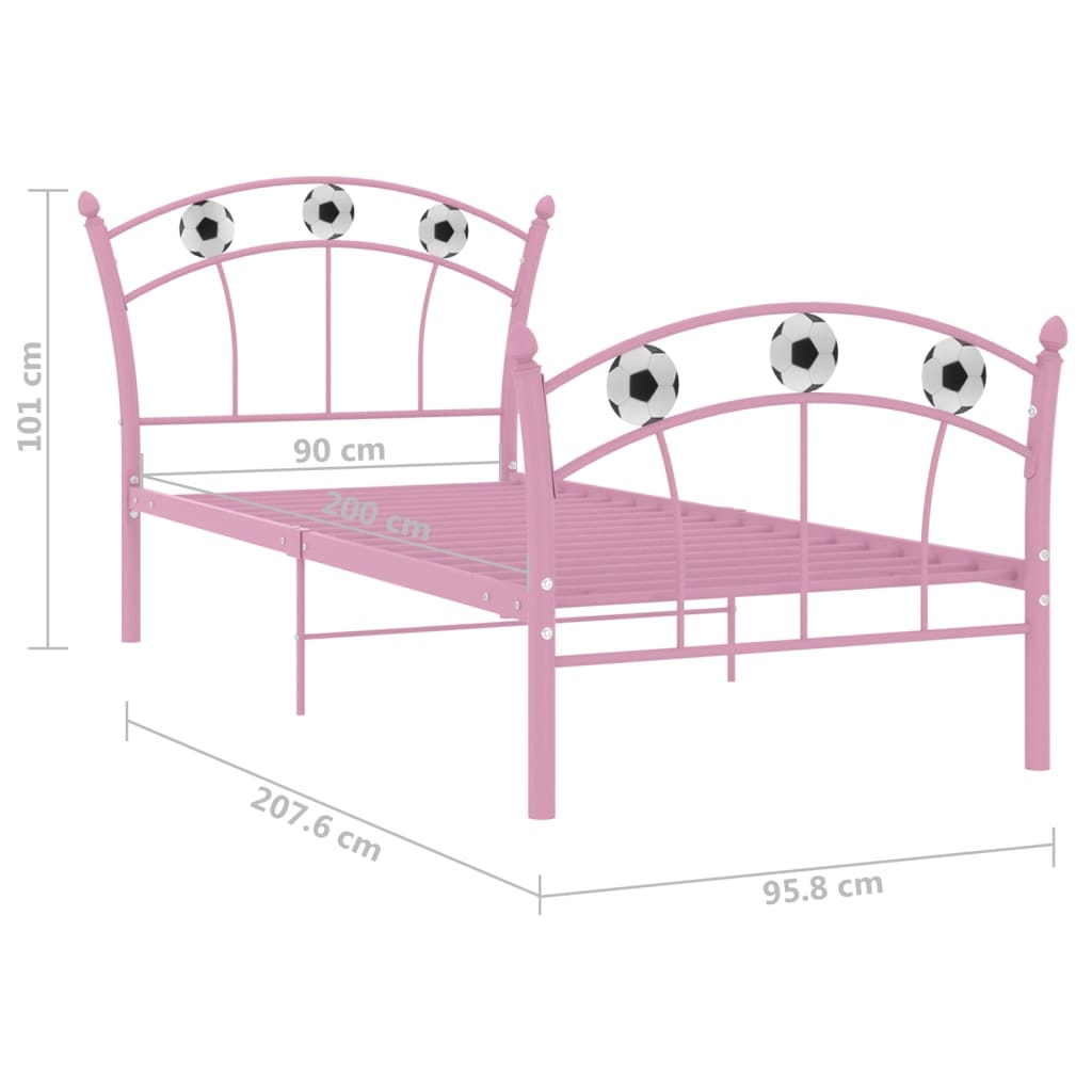vidaXL Estructura de cama con diseño de fútbol metal rosa 90x200 cm