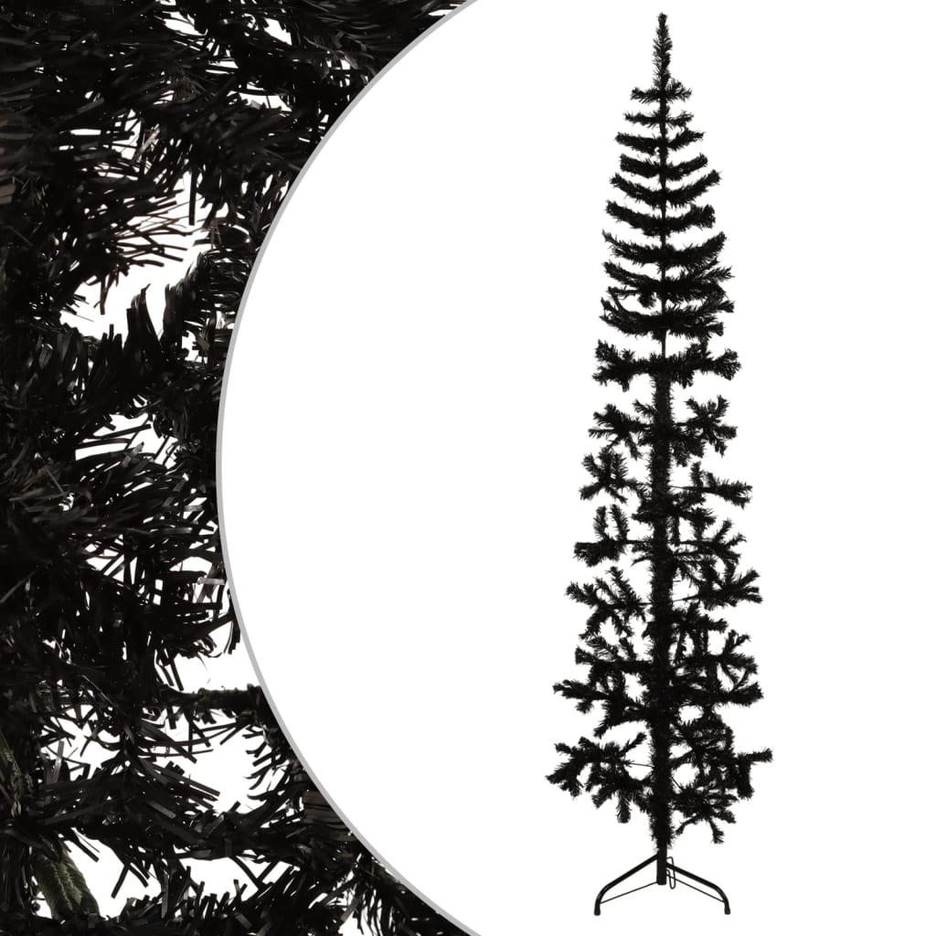 vidaXL Medio árbol de Navidad artificial con soporte negro 180 cm