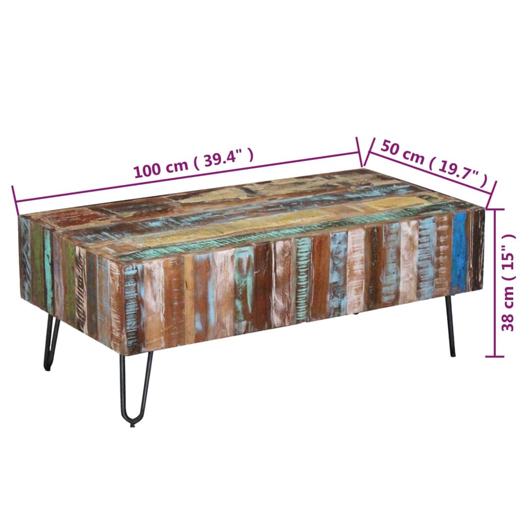 vidaXL Mesa de centro madera maciza reciclada 100x50x38 cm