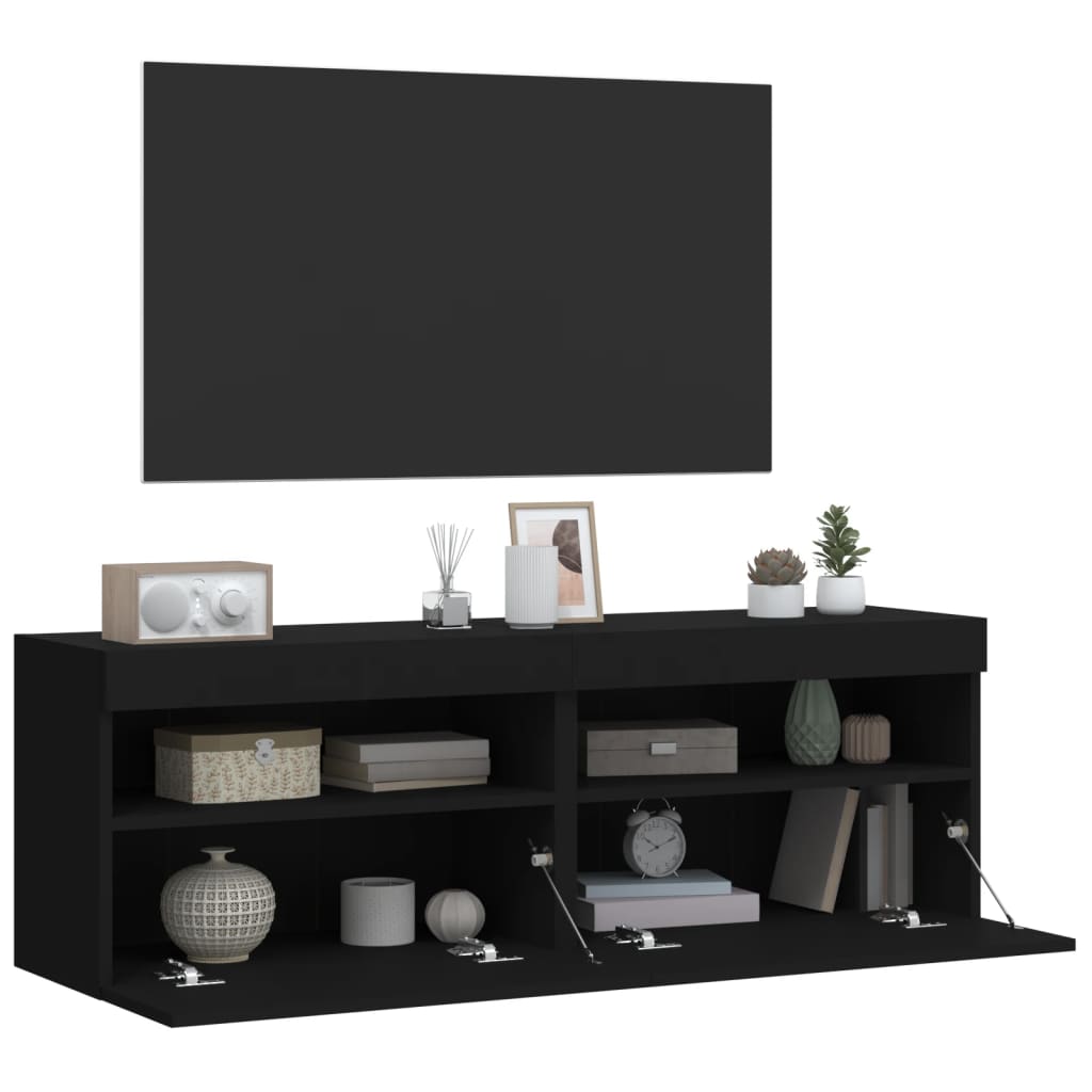 vidaXL Muebles de TV de pared con luces LED 2 uds negro 60x30x40 cm