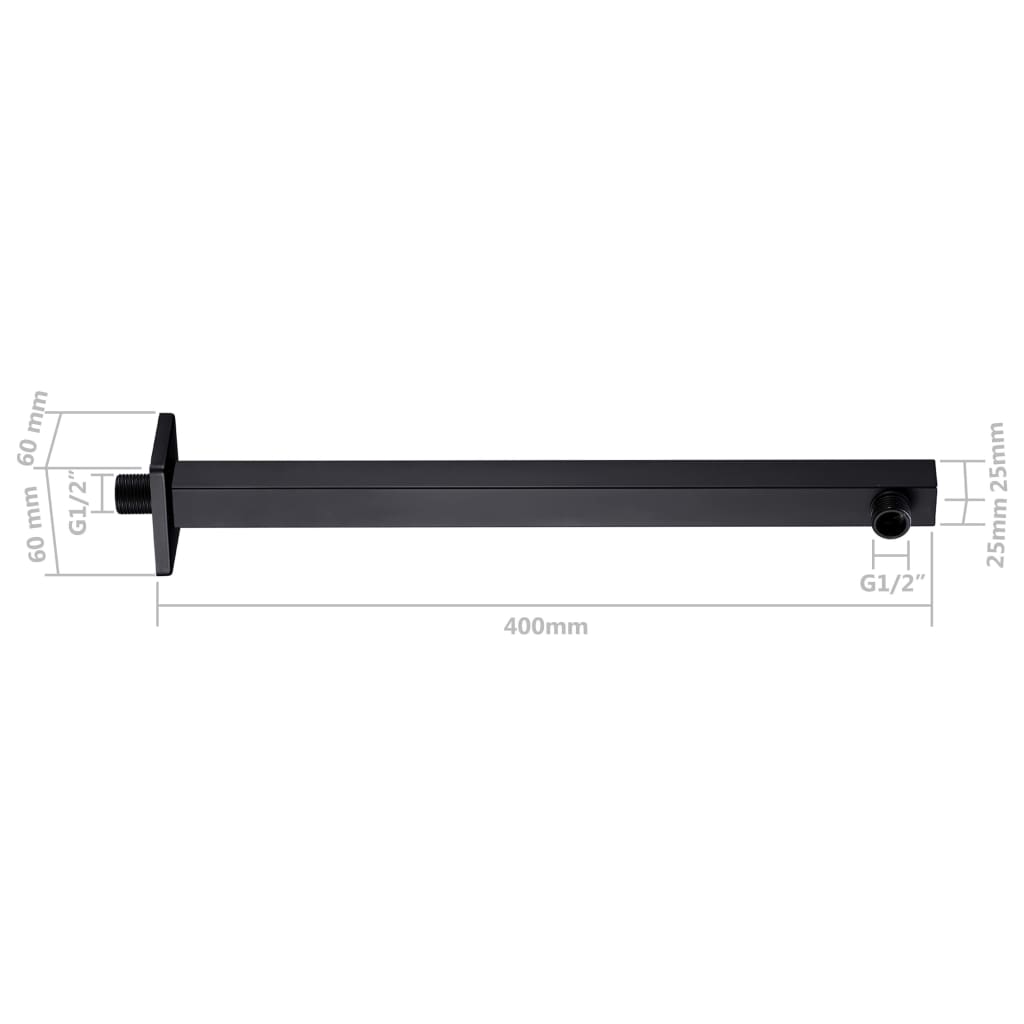vidaXL Barra de soporte ducha cuadrada acero inox 201 negro 40 cm