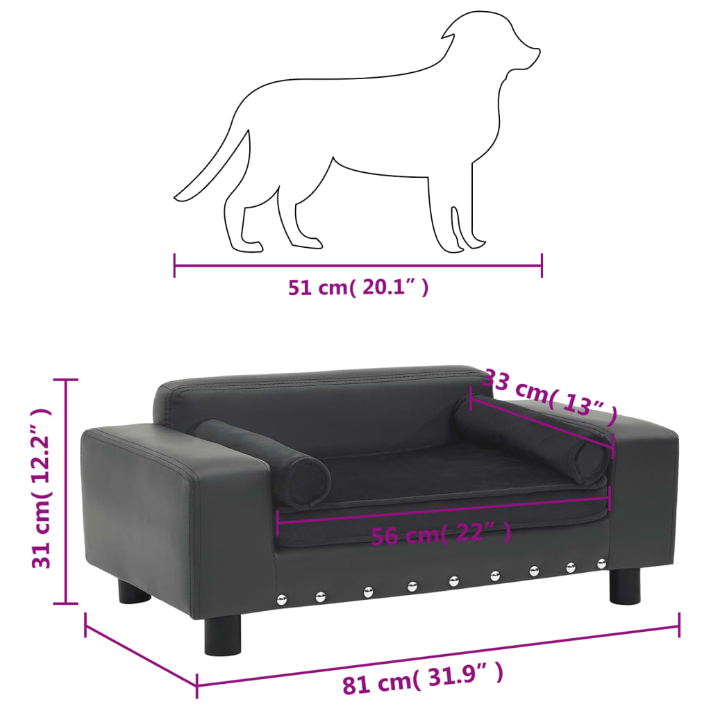 vidaXL Sofá para perros felpa y cuero sintético gris oscuro 81x43x31cm