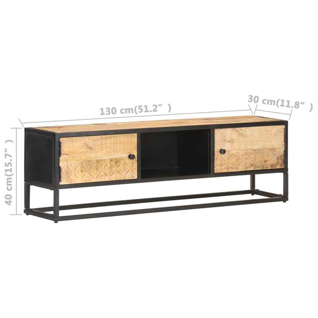 vidaXL Mueble de TV puerta tallada madera de mango rugosa 130x30x40 cm