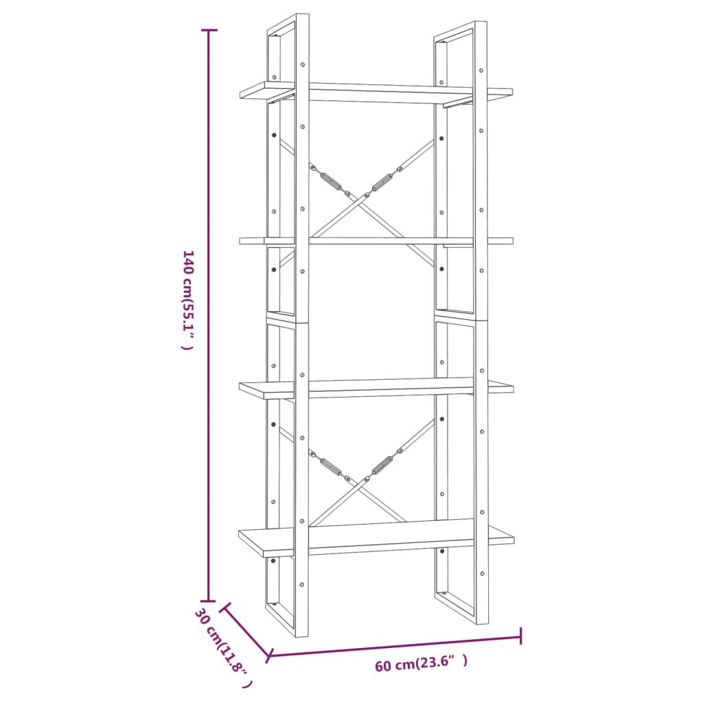 vidaXL Estantería 4 niveles madera contrachapada gris 60x30x140 cm